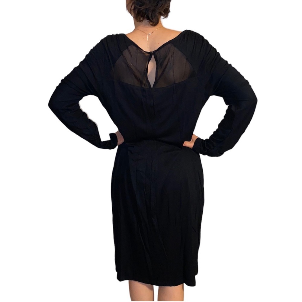 Candalite Black Sheer Ruched Long Sleeve Dress Size XL - Picture 2 of 3
